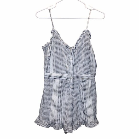 H&M Romper Women Size 4 White Blue Adjustable Straps Summer Feminine Beachy - Picture 1 of 16